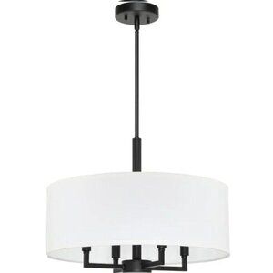 NEW Ceiling Hanging 4 Light Farmhouse Drum Fabric Shade Chandelier Fixture Sleek